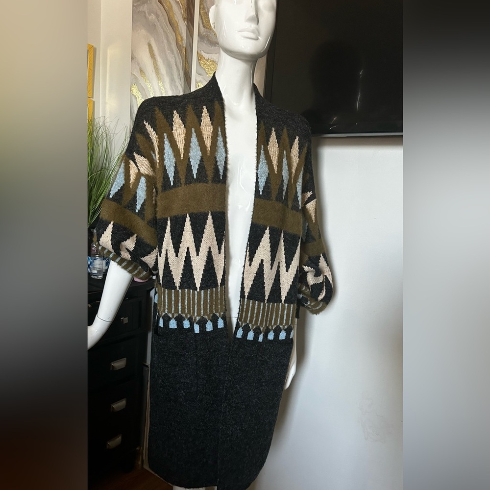 Geometric Patterned Sweater - Blue, Green, Black - image 2